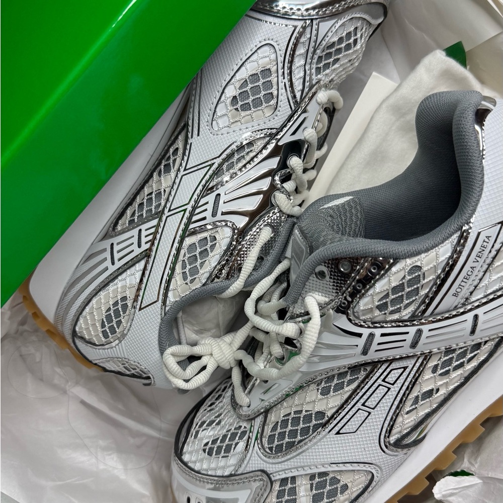 Bottega Veneta White and Silver Sneakers